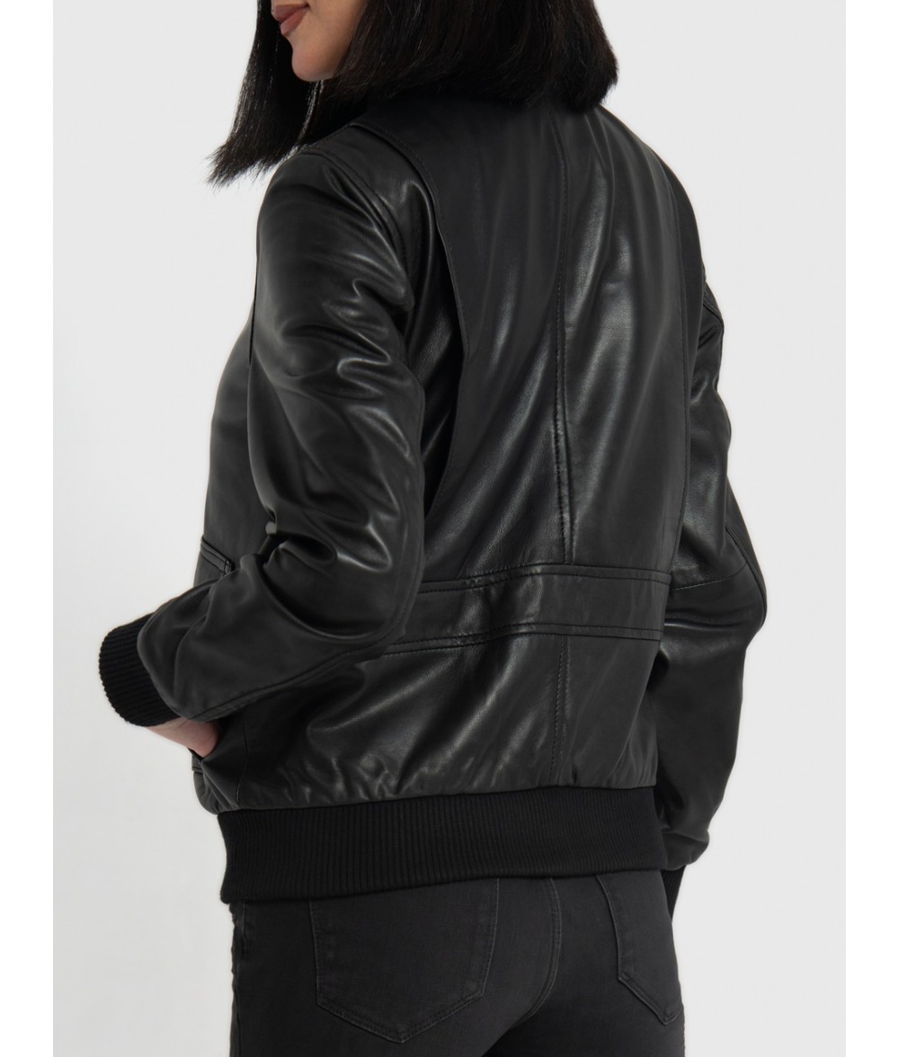 Chloe Black Leather Bomber Jacket